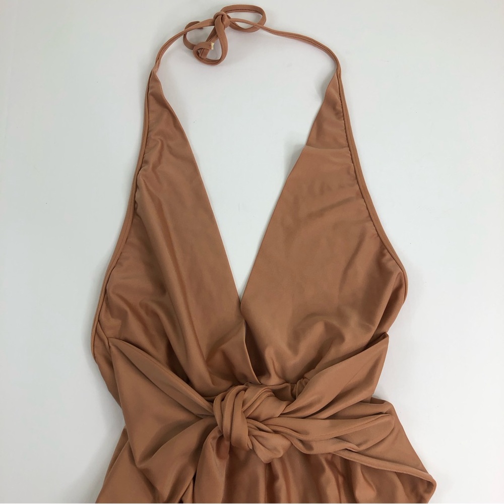 Sculpting Halter One-Piece Swimsuit in Warm Tan - Picture 2 of 16